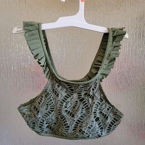 Aerie XS Green Lacy Ruffle Cutout Ruched Two-piece Swimsuit